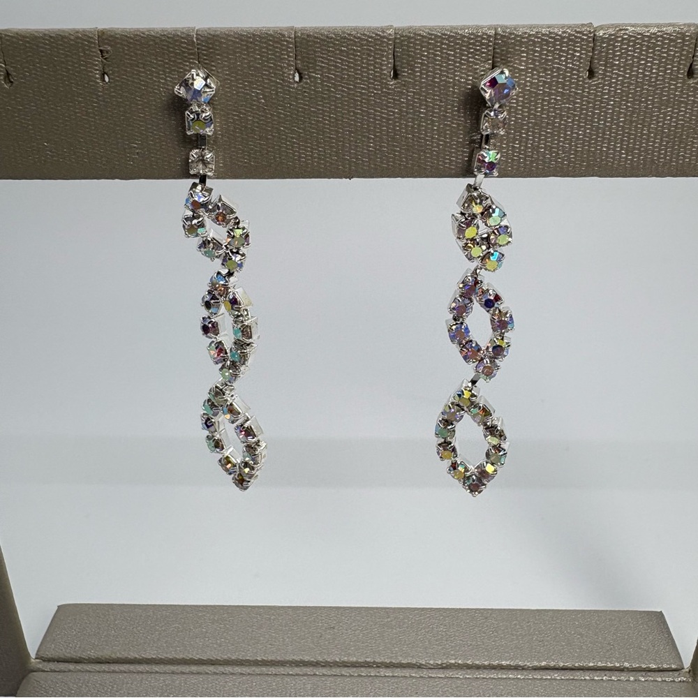 AB Crystal Rhinestone Football Dangle Bridal Party Earrings in Silver Tone